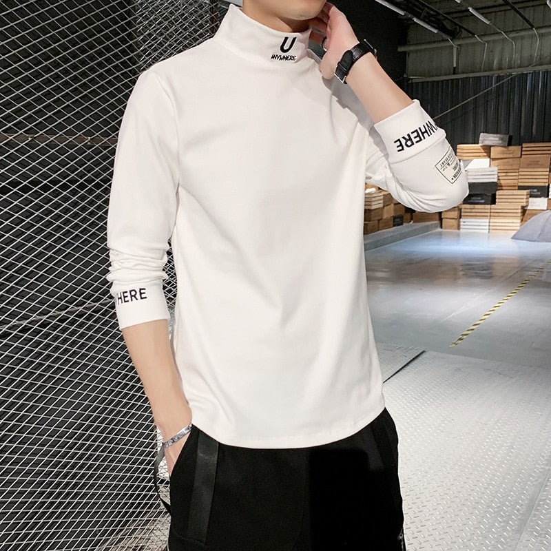 Cashmere T-Shirts  Long Sleeve Embroidery Letter T Shirt Turtleneck Streetwear Casual T-shirts Fashion Tee