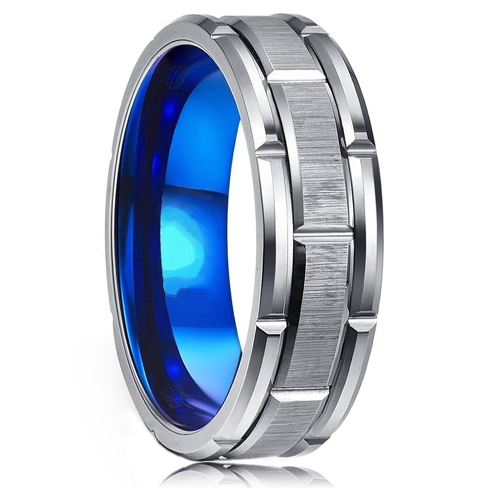 Modern 8MM Stainless Steel Ring Silver Color Brushed Double Groove Pattern Ring Party Jewelry Gift