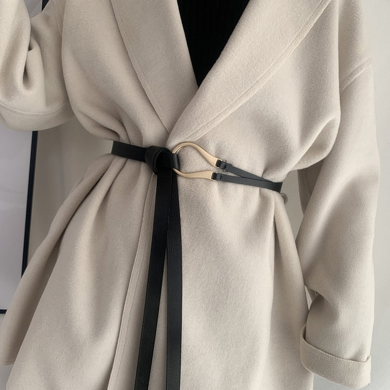 New Fashion Leather Belt Designer Metal Buckle Waist Strap All-match Dress Coat Sweater Decorative Knotted Waistband