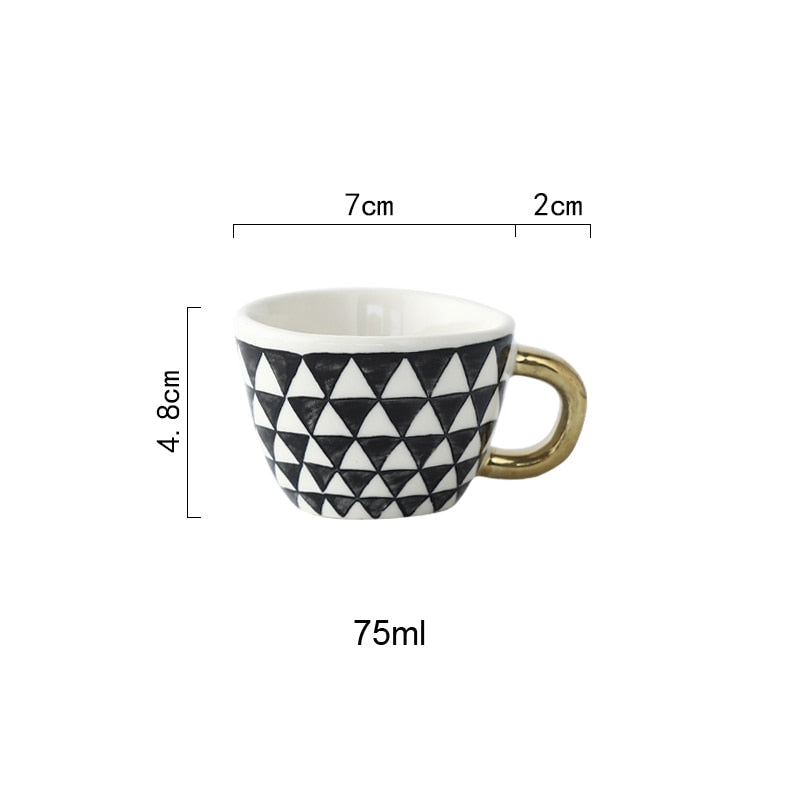 Hand Painted Geometric Ceramic Mugs With Gold Handle Handmade Irregular Cups For Coffee Tea Milk Oatmeal Creative Birthday Gifts