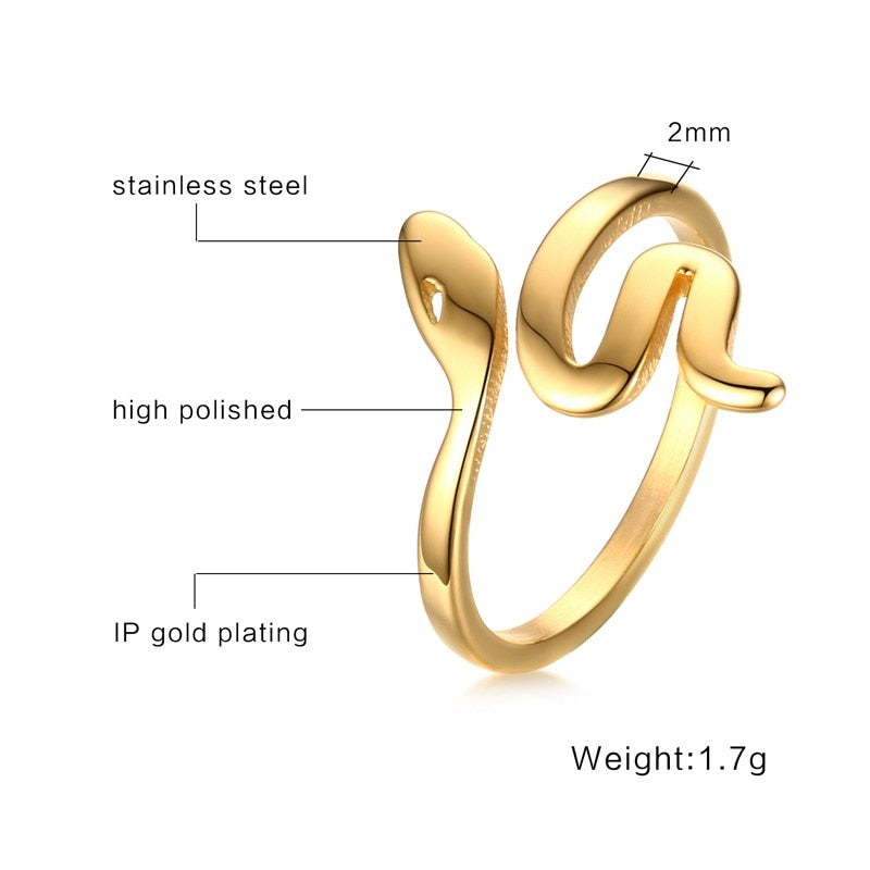 Fashion Snake Shape Ring Stainless Steel Jewelry Gold Color Bague Serpent RingsCute Party Jewelry