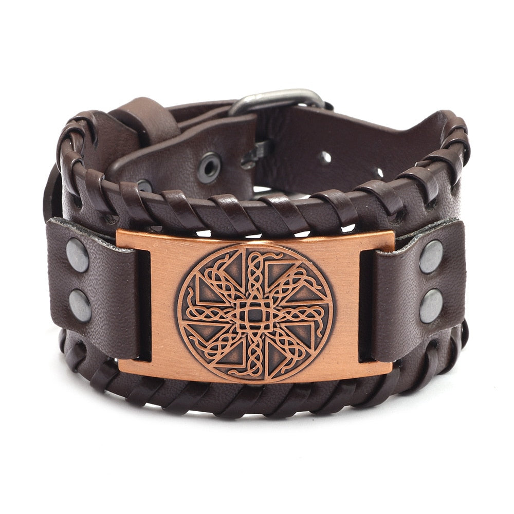 New Retro Wide Leather Nordic Rune of Odi Bracelet Bracelet Celtic Viking Jewelry Compass Bracelet Accessories Party Gifts