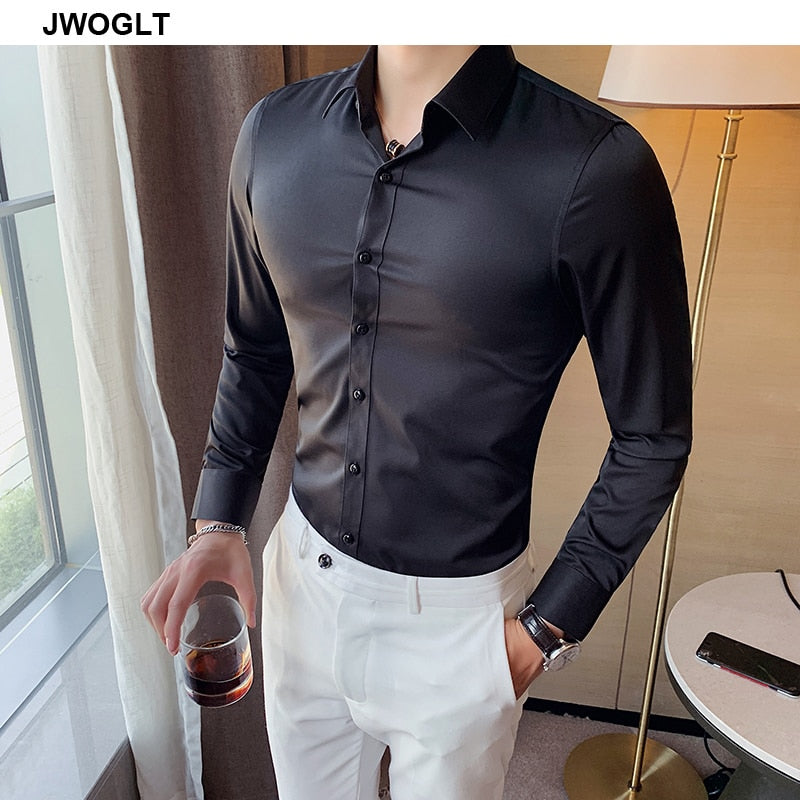 Shirt Long Sleeve Slim Fit Yellow Green White Casual Social Shirts