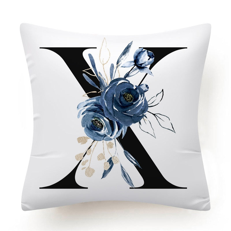 Floral Alphabet Cushion Cover 45x45 Blue Flowers Pillowcase Decorative Sofa Cushions Throw Pillows Cover Home Decor Pillow Cases