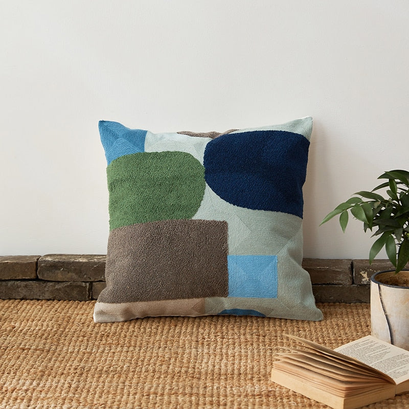 Cushion Cover 45x45cm Cotton Thread Embroidery Home Decorative Throw Abstract Color Block Pillow Cover Art Decor