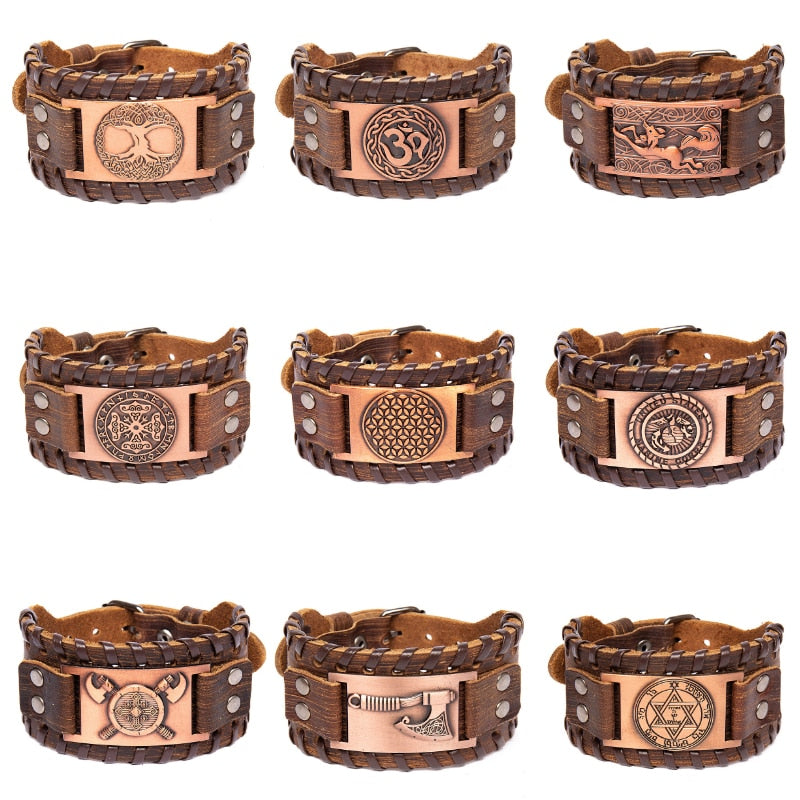 New Retro Wide Leather Nordic Rune of Odi Bracelet Bracelet Celtic Viking Jewelry Compass Bracelet Accessories Party Gifts