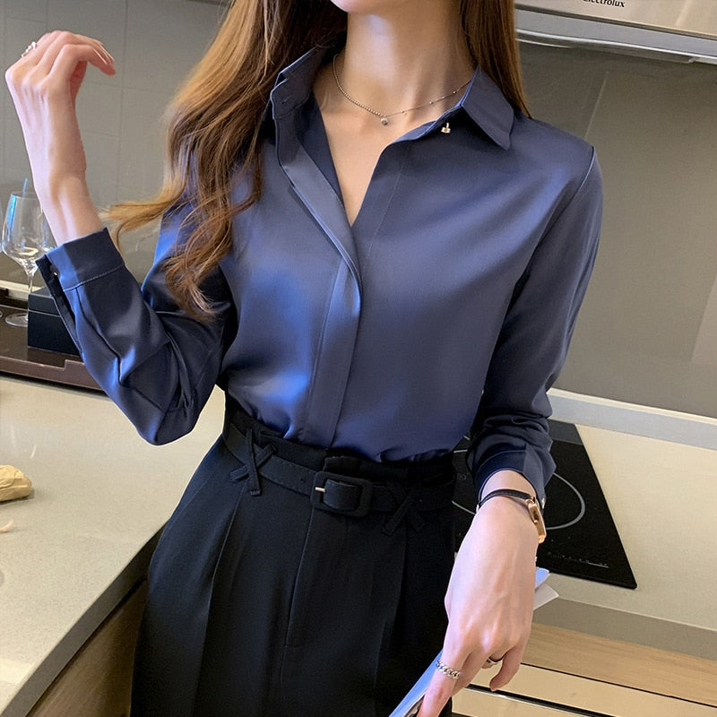 Silk Women&#39;s Shirt Long Sleeve Fashion Woman Blouses  Satin Top Female Shirts and Blouse Basic Ladies Tops OL Women Clothing