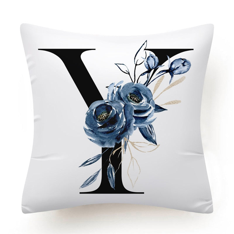 Floral Alphabet Cushion Cover 45x45 Blue Flowers Pillowcase Decorative Sofa Cushions Throw Pillows Cover Home Decor Pillow Cases