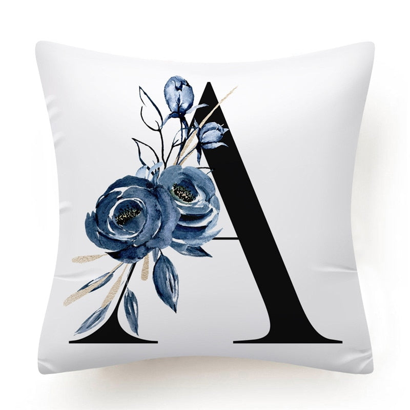 Floral Alphabet Cushion Cover 45x45 Blue Flowers Pillowcase Decorative Sofa Cushions Throw Pillows Cover Home Decor Pillow Cases