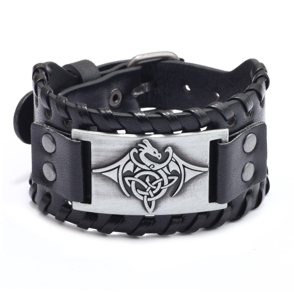 New Retro Wide Leather Nordic Rune of Odi Bracelet Bracelet Celtic Viking Jewelry Compass Bracelet Accessories Party Gifts