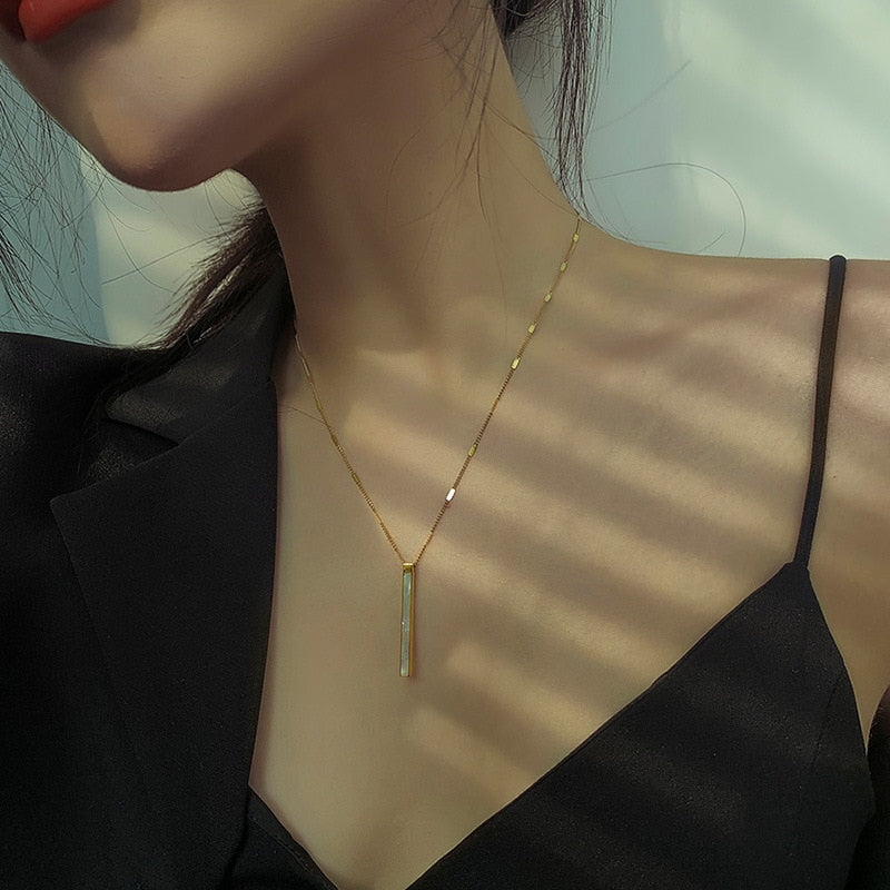 South Korea New Exquisite Shell Titanium Steel Necklace Simple Fashionable Clavicle Chain Women&#39;s Jewelry