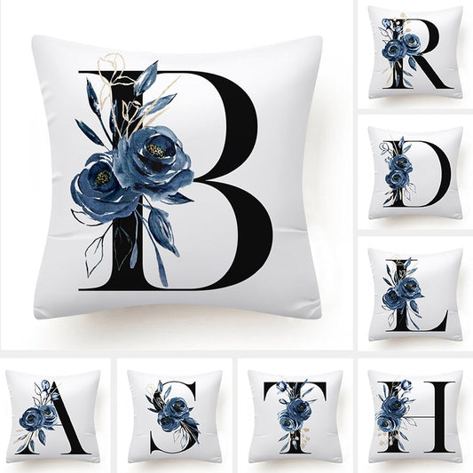 Floral Alphabet Cushion Cover 45x45 Blue Flowers Pillowcase Decorative Sofa Cushions Throw Pillows Cover Home Decor Pillow Cases