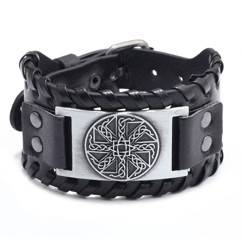 New Retro Wide Leather Nordic Rune of Odi Bracelet Bracelet Celtic Viking Jewelry Compass Bracelet Accessories Party Gifts