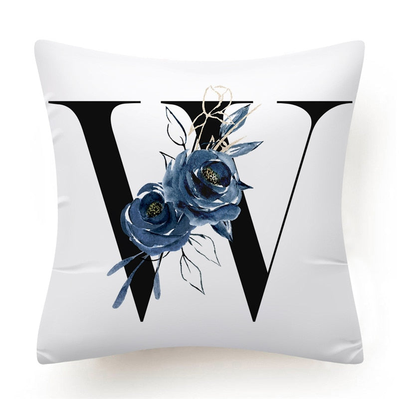 Floral Alphabet Cushion Cover 45x45 Blue Flowers Pillowcase Decorative Sofa Cushions Throw Pillows Cover Home Decor Pillow Cases