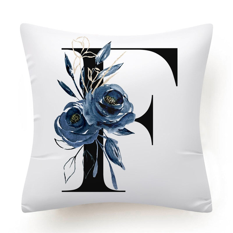 Floral Alphabet Cushion Cover 45x45 Blue Flowers Pillowcase Decorative Sofa Cushions Throw Pillows Cover Home Decor Pillow Cases