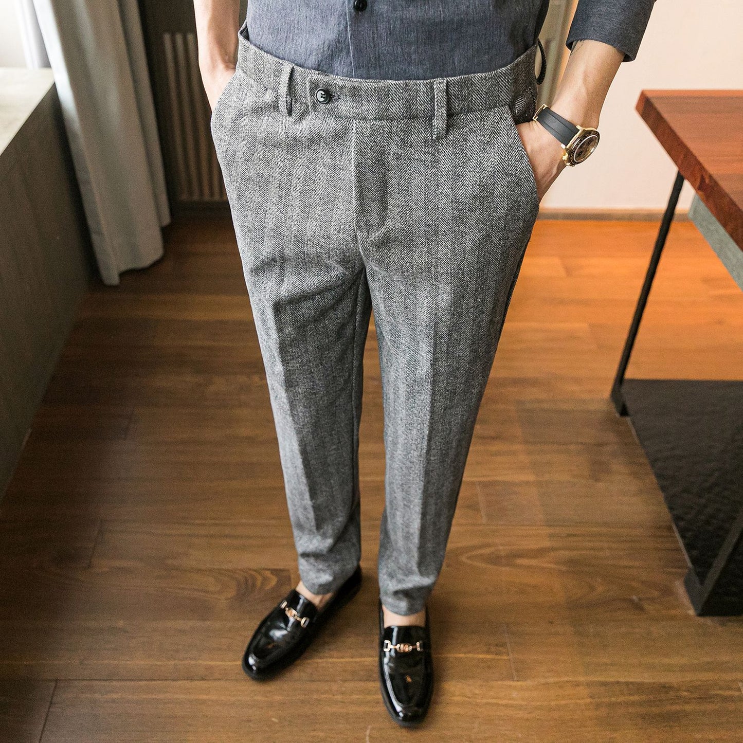 ICPANS Woolen Office Suit Pants Slim British Style Wool Business Formal Dress Trousers