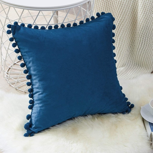 Pompom Velvet Cushion Cover Decorative Throw Cushion Covers Home Decor for Sofa Bedroom Pillowcase Pink Beige Pillow Cover