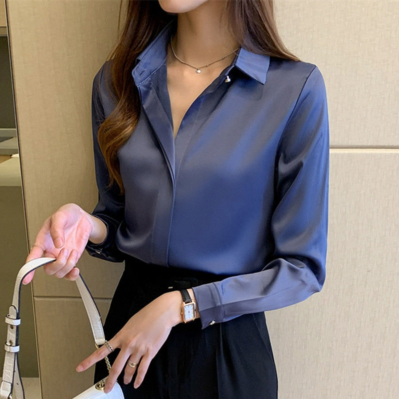 Silk Women&#39;s Shirt Long Sleeve Fashion Woman Blouses  Satin Top Female Shirts and Blouse Basic Ladies Tops OL Women Clothing