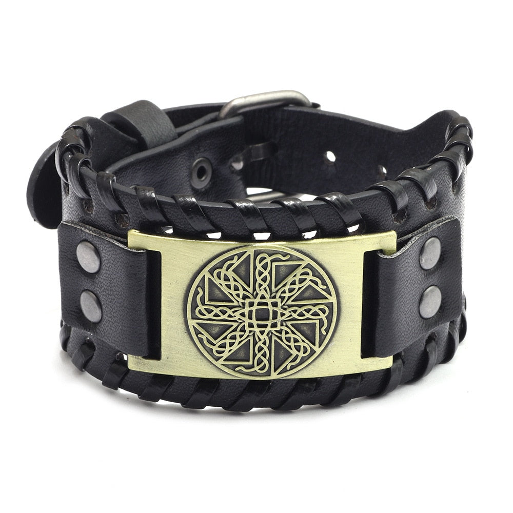 New Retro Wide Leather Nordic Rune of Odi Bracelet Bracelet Celtic Viking Jewelry Compass Bracelet Accessories Party Gifts