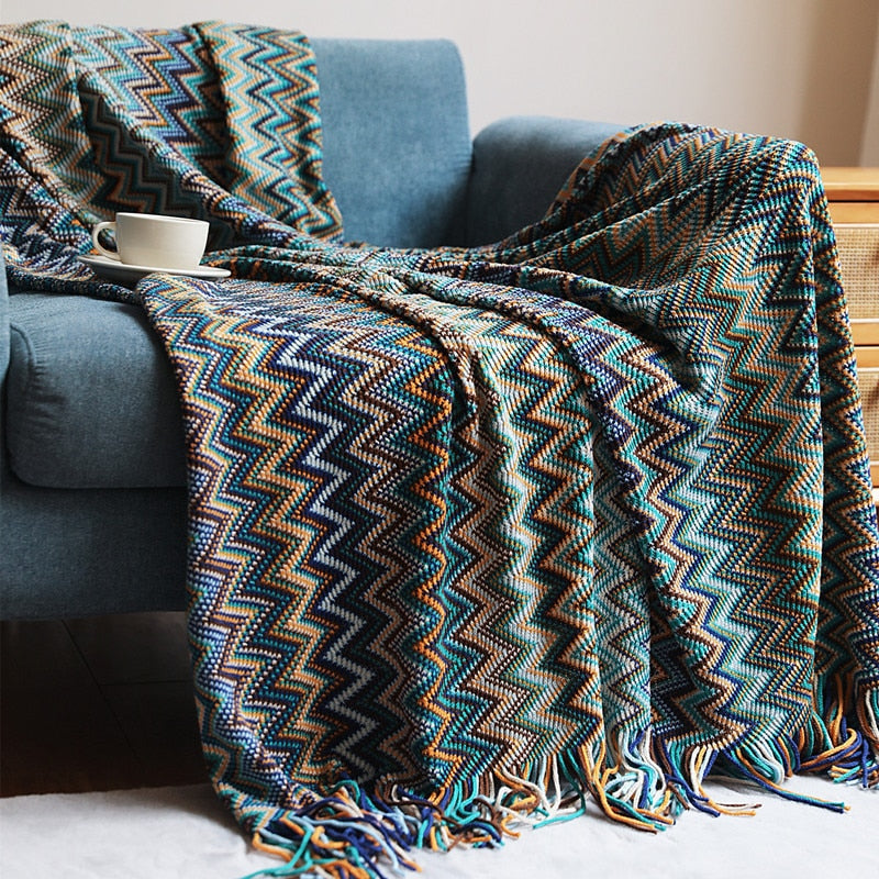 Bohemian Knitted Blankets Sofa Throw Blankets With Tassels Colorful Bedspread Nap Air Condition Blankets Nordic Home Decorative