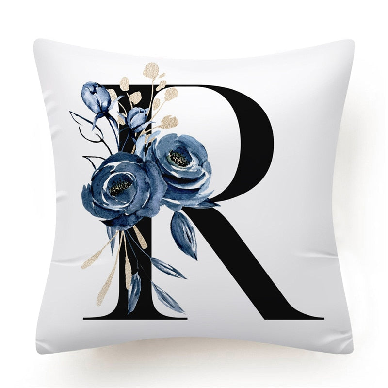 Floral Alphabet Cushion Cover 45x45 Blue Flowers Pillowcase Decorative Sofa Cushions Throw Pillows Cover Home Decor Pillow Cases