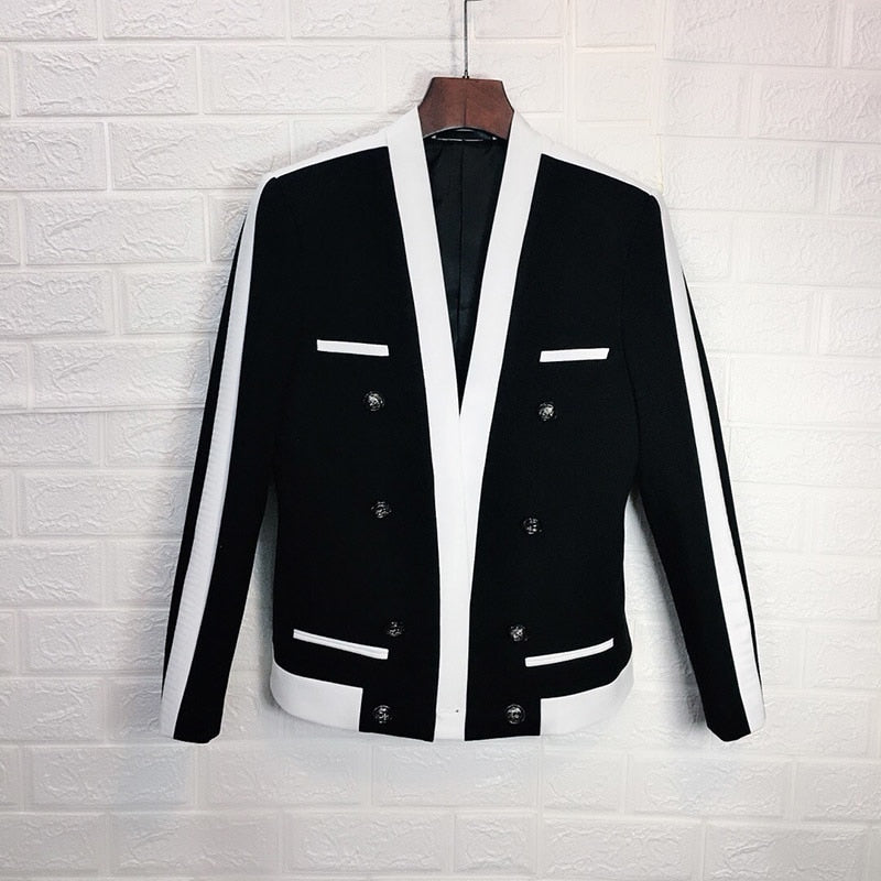 Contrast Stripe Black White Suit Wedding Suit Disguised Slim Fit Stage Outfit  Party Suit