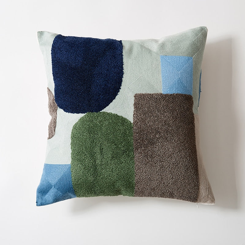 Cushion Cover 45x45cm Cotton Thread Embroidery Home Decorative Throw Abstract Color Block Pillow Cover Art Decor