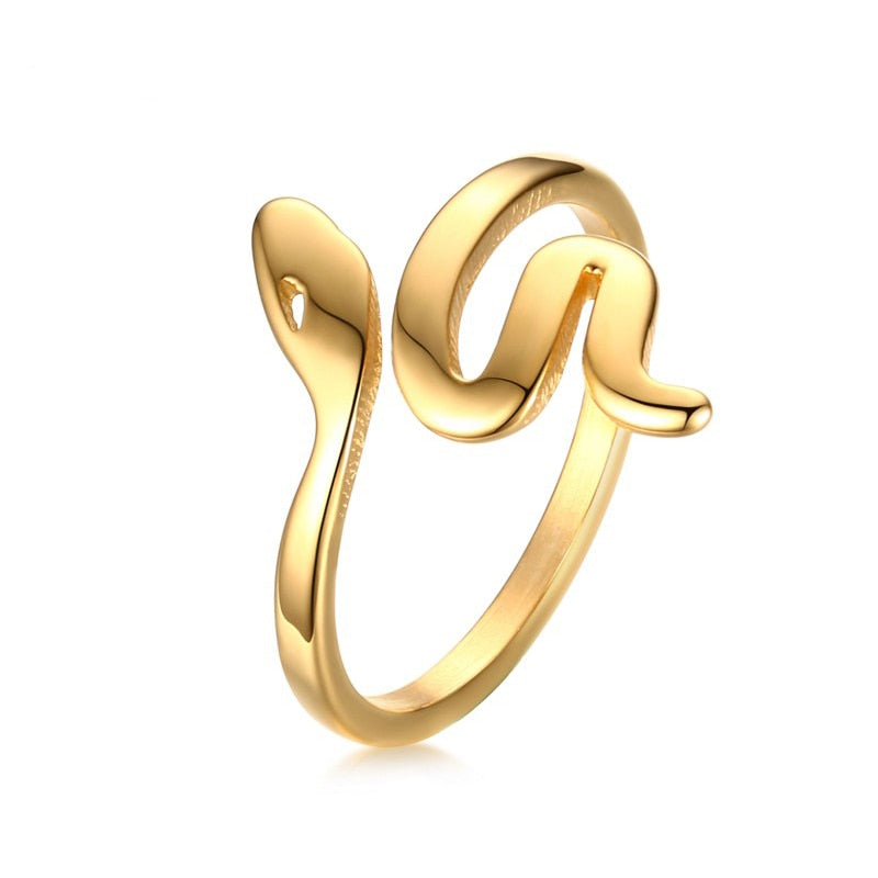 Fashion Snake Shape Ring Stainless Steel Jewelry Gold Color Bague Serpent RingsCute Party Jewelry