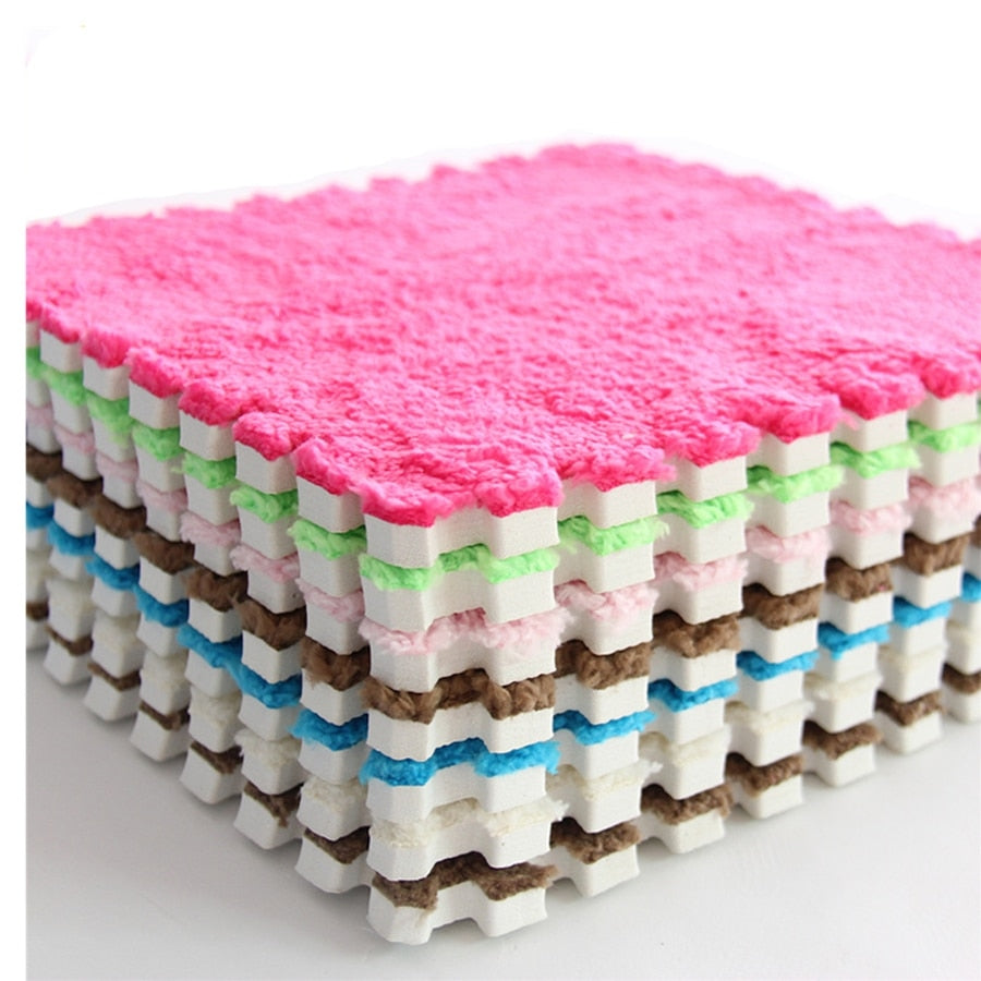 10/28 Pcs Foldable Carpets Living Room Plush Soft Climbing Cappet Rug Split Joint Bath Room Anti-skid Rugs Pink Shaggy Area Rug