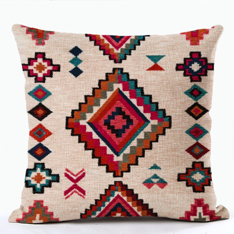 Bohemian Patterns Linen Cushions Case Multicolors Abstract Ethnic Geometry Print Decorative Pillows Case Living Room Sofa Pillow