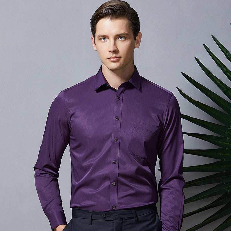 Shirts Long Sleeve Purple Formal shirts Slim Fit Business Stretch Anti-wrinkle Professional Tooling