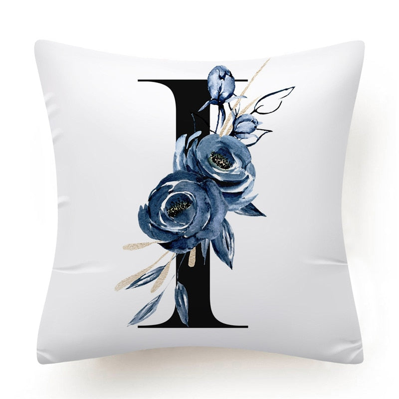 Floral Alphabet Cushion Cover 45x45 Blue Flowers Pillowcase Decorative Sofa Cushions Throw Pillows Cover Home Decor Pillow Cases