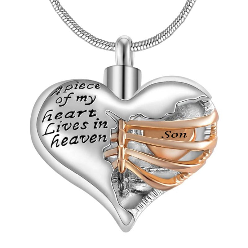 Locket A piece of my heart lives in Heaven,  Two Tone Locket Heart necklace jewelry keepsake pendant