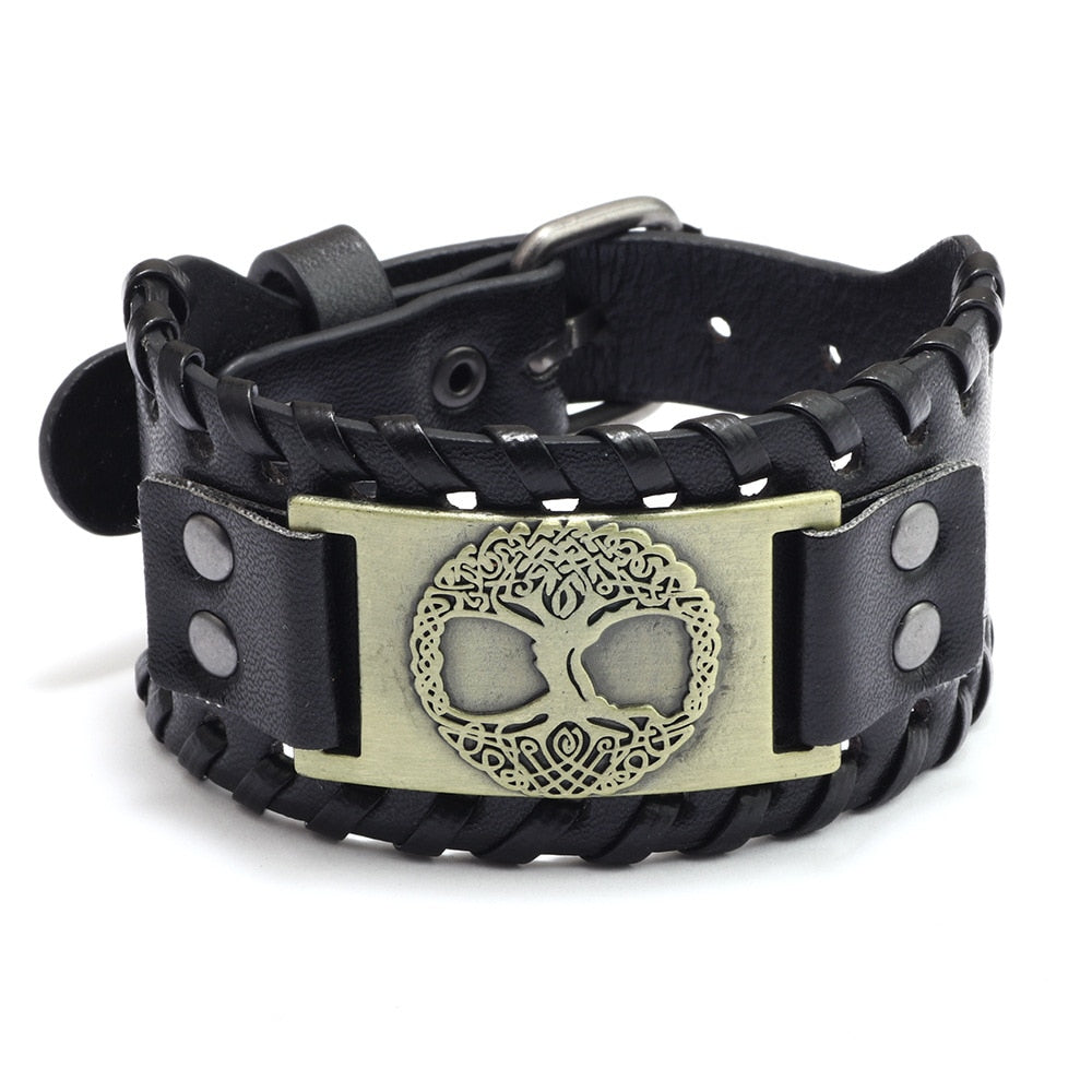 New Retro Wide Leather Nordic Rune of Odi Bracelet Bracelet Celtic Viking Jewelry Compass Bracelet Accessories Party Gifts