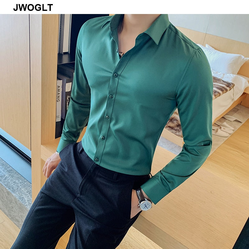 Shirt Long Sleeve Slim Fit Yellow Green White Casual Social Shirts