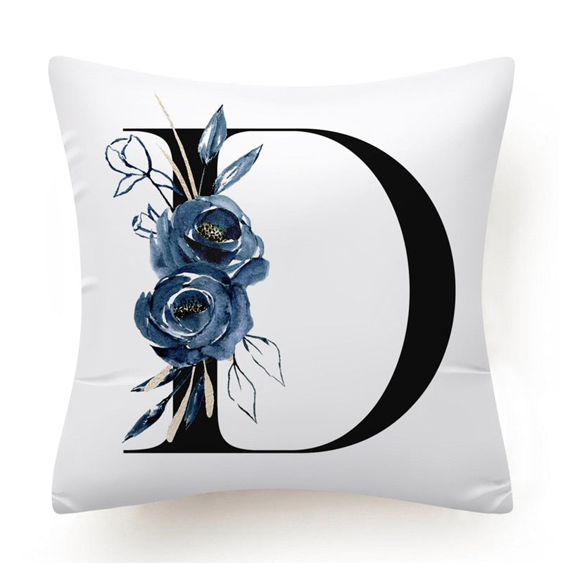 Floral Alphabet Cushion Cover 45x45 Blue Flowers Pillowcase Decorative Sofa Cushions Throw Pillows Cover Home Decor Pillow Cases