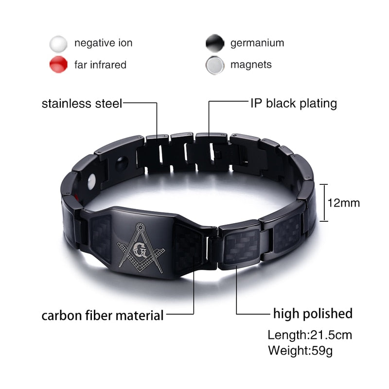 Custom Made Bracelet, Black Stainless Steel Bracelet with Carbon Fiber Inlay  Logo Fashion Jewelry