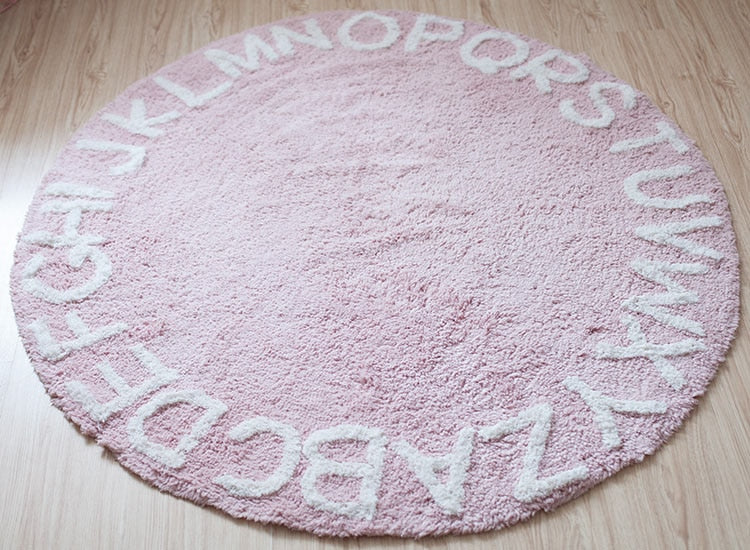 Letters Rug Round Cotton Mat Soft Pink Rugs Baby Pet Game Play Area Carpet Kids Bedroom Decorative Baby Photography Accessories