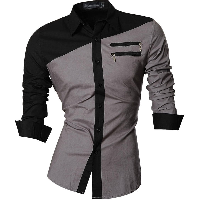 jeansian Features Shirts Casual Long Sleeve Casual Shirts Zipper Decoration (No Pockets) Z015