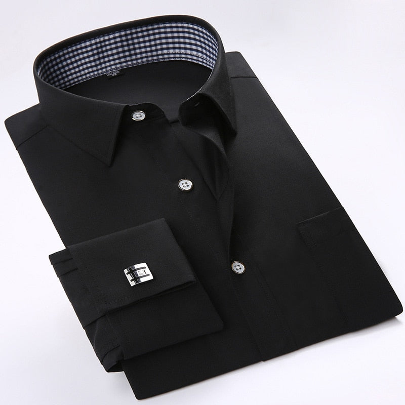 French Cufflinks Shirts Long Sleeve Tuxedo Brand Shirts Slim Fit French Cuff Dress Shirts