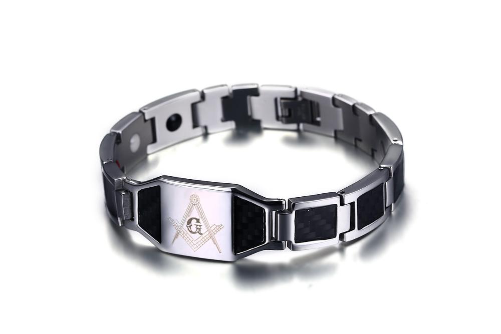 Custom Made Bracelet, Black Stainless Steel Bracelet with Carbon Fiber Inlay  Logo Fashion Jewelry