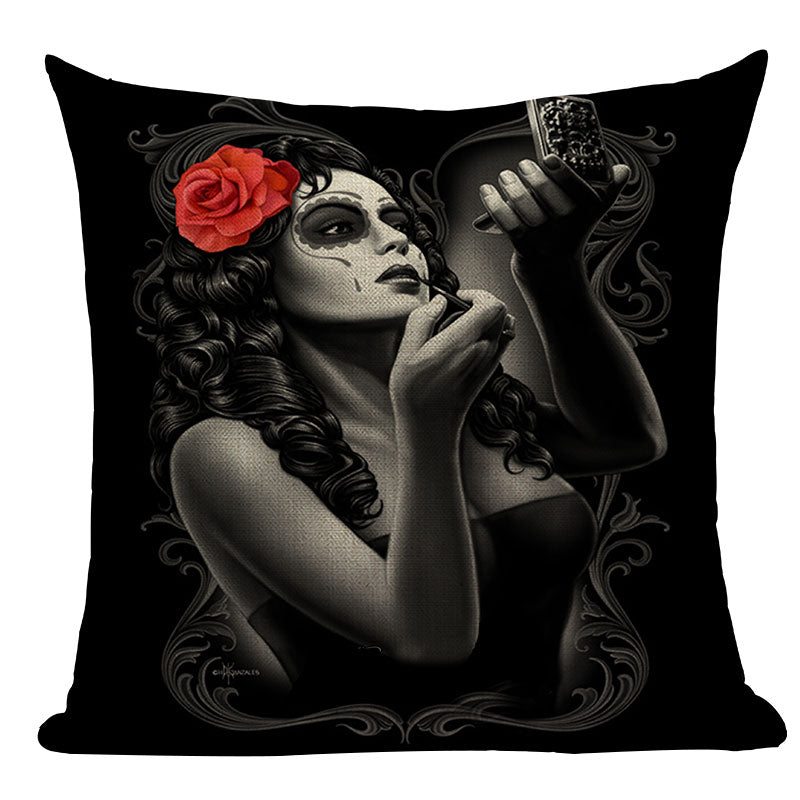 Black Pillowcase Halloween Skull custom Cushion Cover Linen Size 45X45 Printed Throw Pillows Decorative Cojines black