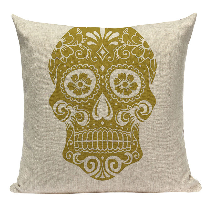 Black Pillowcase Halloween Skull custom Cushion Cover Linen Size 45X45 Printed Throw Pillows Decorative Cojines black