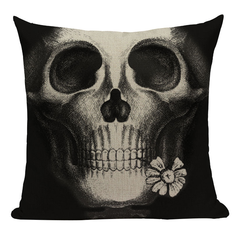 Black Pillowcase Halloween Skull custom Cushion Cover Linen Size 45X45 Printed Throw Pillows Decorative Cojines black