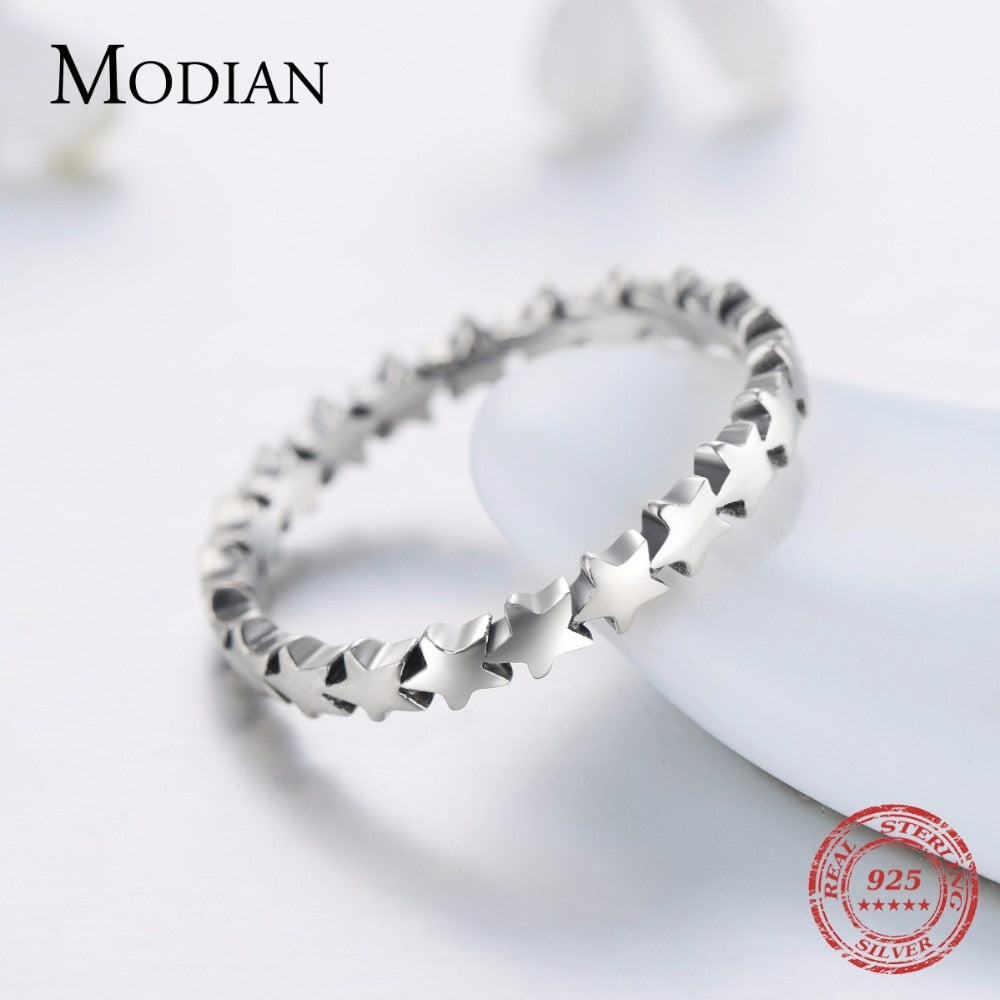 Moidan Genuine Star Real 925 sterling silver jewelry Trail Stackable Wedding Finger Stars Ring New Fashion Style  Rings