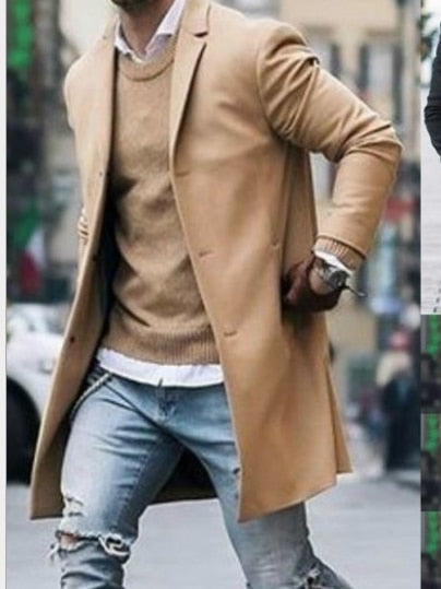 New Arrival Winter Fashion Men Slim Fit Long Sleeve Cardigans Blends Coat Jacket Suit Solid Mens Long Woolen Coats