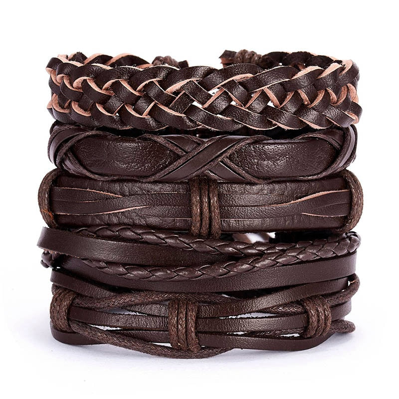 Leaf Leather Multilayer Bracelet Fashion Braided Handmade Star Knot Leaf Rope Wood Beads Wrap Bracelets; Bangles Gift