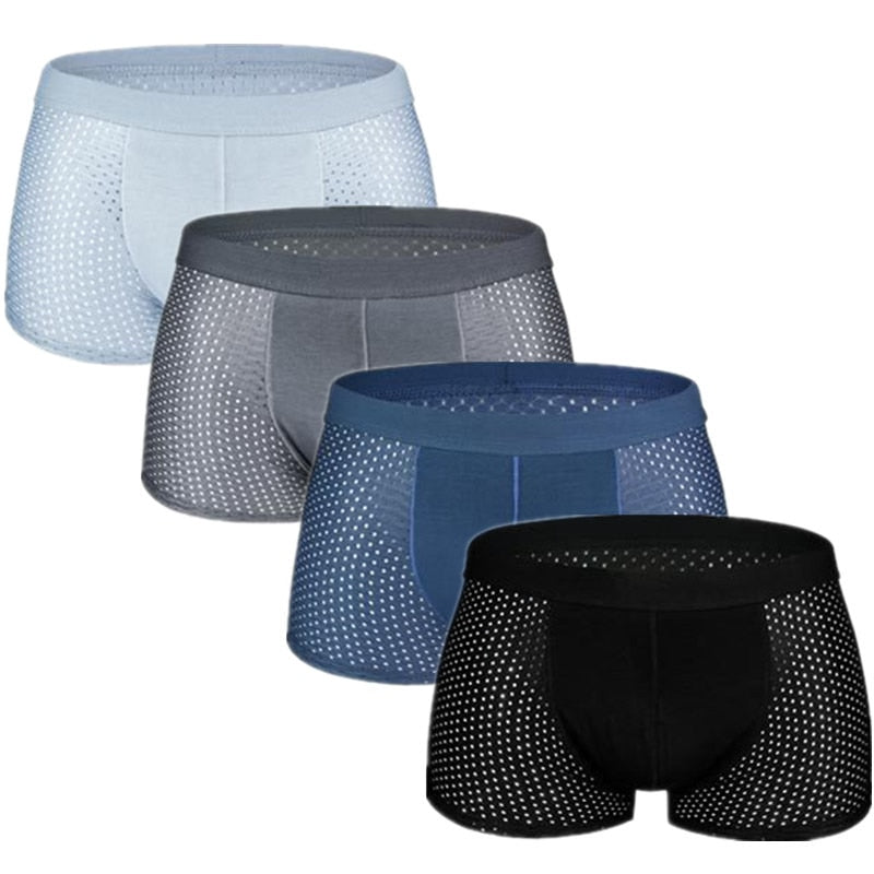 4pcs Boxer Men Underwear Underpants Cool Ice Silk Boxers Super Breathable Sexy Slim Man Mesh Shorts Plus Size L-7XL