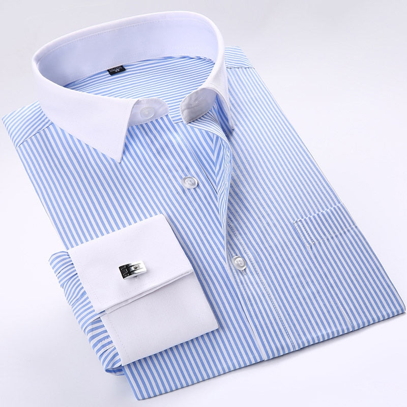 French Cufflinks Shirts Long Sleeve Tuxedo Brand Shirts Slim Fit French Cuff Dress Shirts