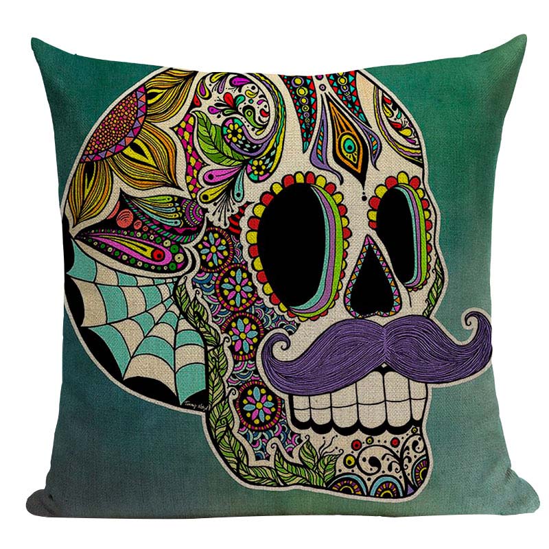 Black Pillowcase Halloween Skull custom Cushion Cover Linen Size 45X45 Printed Throw Pillows Decorative Cojines black